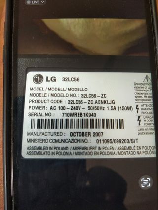 Repuestos TV LG 32": despiece modelo 32LC56