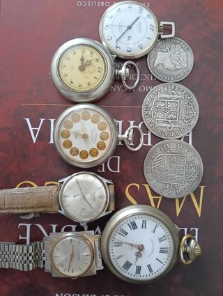 Lote relojes y monedas antiguas
