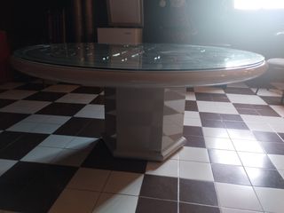 Mesa redonda antigua madera  y cristal