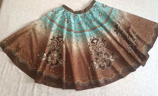 Falda midi vintage marrón-turquesa