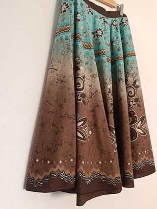 Falda midi vintage marrón-turquesa
