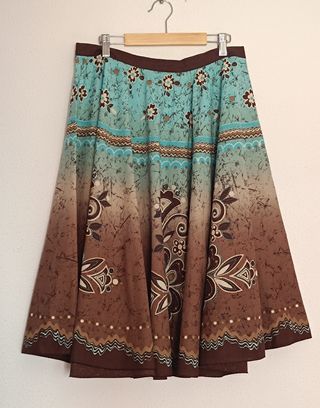 Falda midi vintage marrón-turquesa