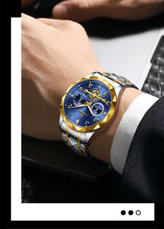 Reloj Pengagar Hombre Azul y Dorado