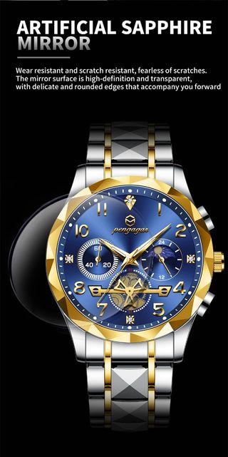 Reloj Pengagar Hombre Azul y Dorado