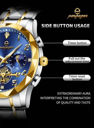 Reloj Pengagar Hombre Azul y Dorado