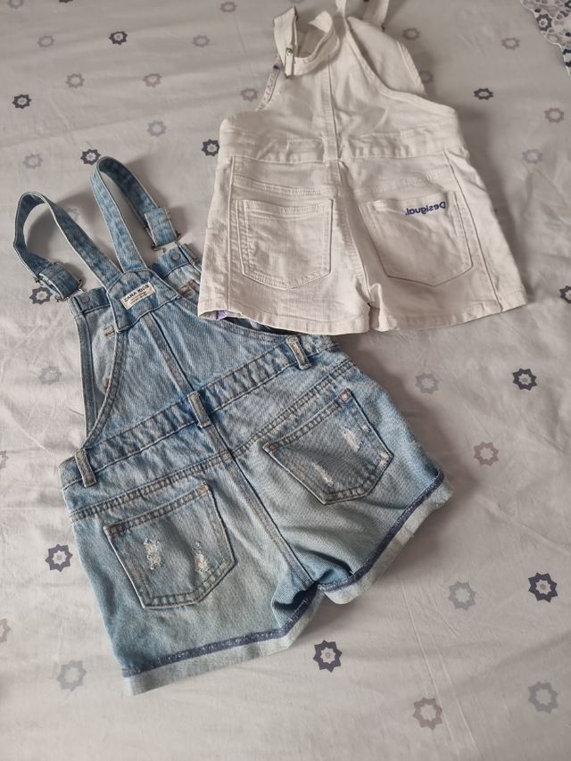 2 Petos niña (7 años) - Vaqueros y blanco