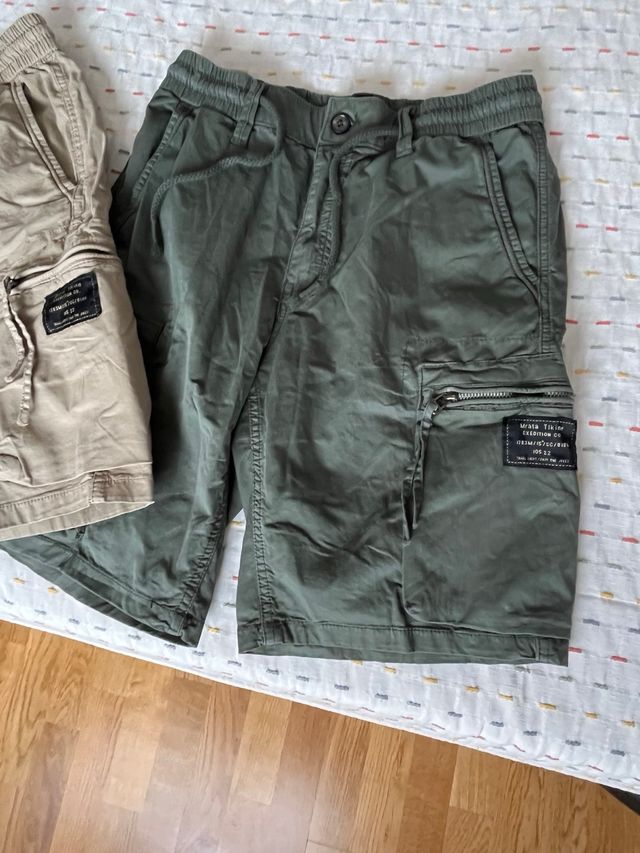 2 pantalones cargo - beige y verde