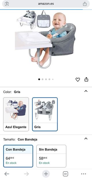 Silla Bebe con Bandeja - Gris