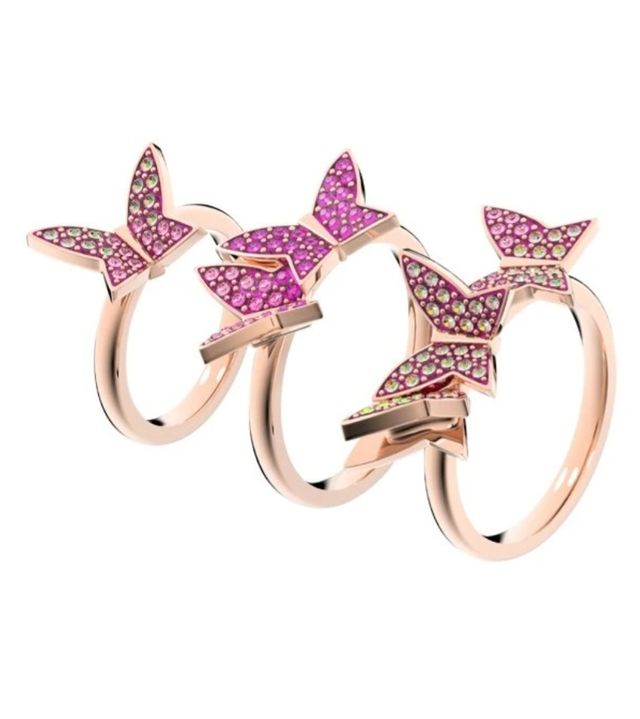 3 Anillos Swarovski Lilies Rosa