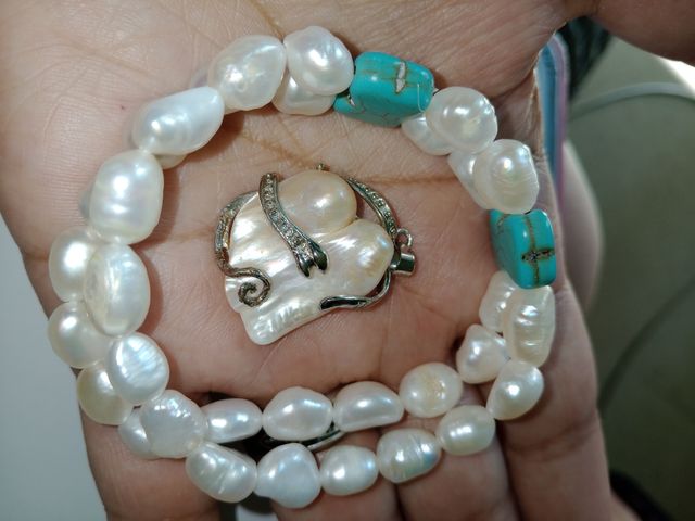 Pulsera y colgante perlas-Plata