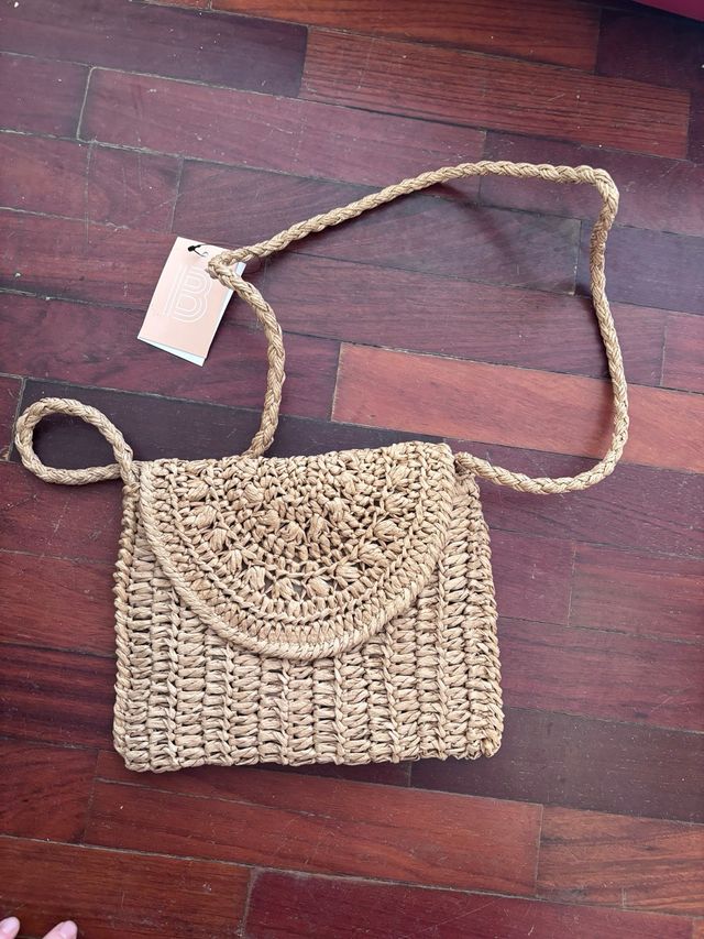 Bolso rafia beige bandolera