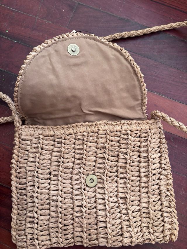 Bolso rafia beige bandolera