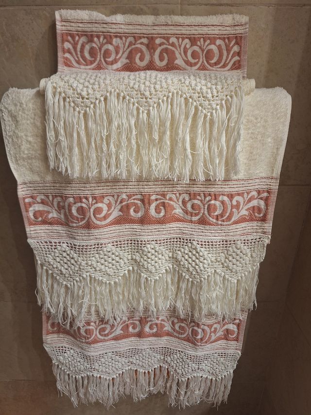 Juego 3 toallas antiguas: manos & bidet