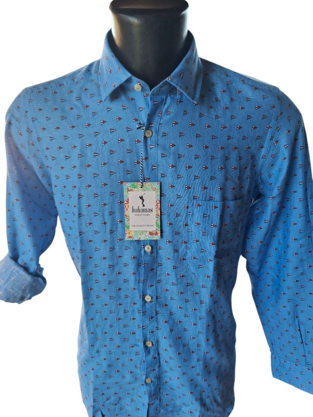Camicia Bahamas Uomo - Blu a Fantasia nautica