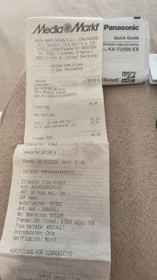 Móvil Panasonic KX-TU150 negro