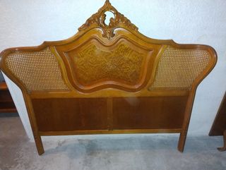 Cabecero cama 135cm - mimbre y madera