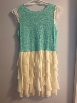 Vestido niña turquesa-beig