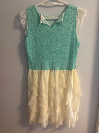 Vestido niña turquesa-beig