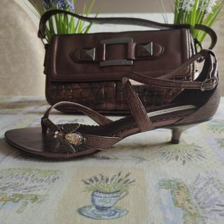Bolso y zapatos marrones oro viejo