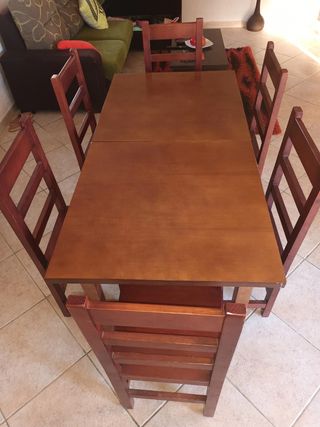 Mesas madera maciza + 6 sillas