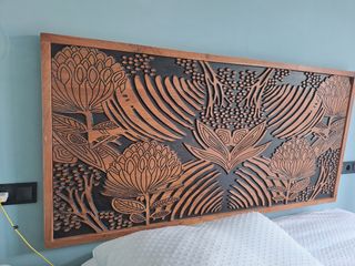 Cabecero cama teca tallado