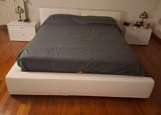 Letto Matrimoniale in Pelle Ecopelle Bianco