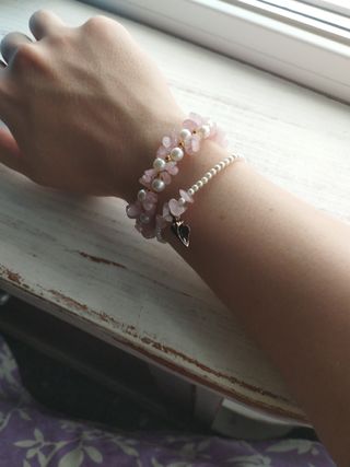 Pulseras cuarzo rosa & perlas