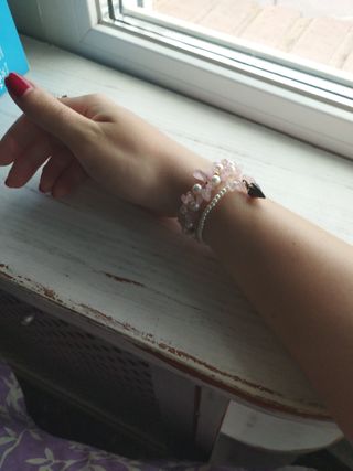 Pulseras cuarzo rosa & perlas