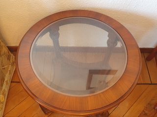 Conjunto 2 mesas auxiliares vintage madera cristal