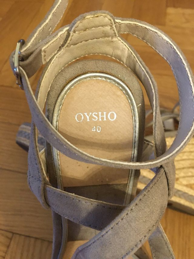 Sandalias cuña beige-gris nº40