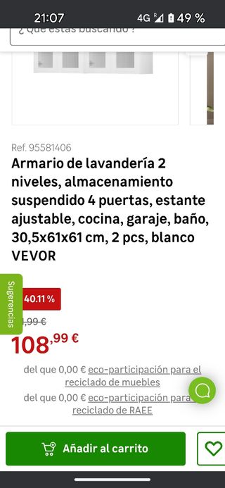 Armario Lavadero Blanco 2 uds.