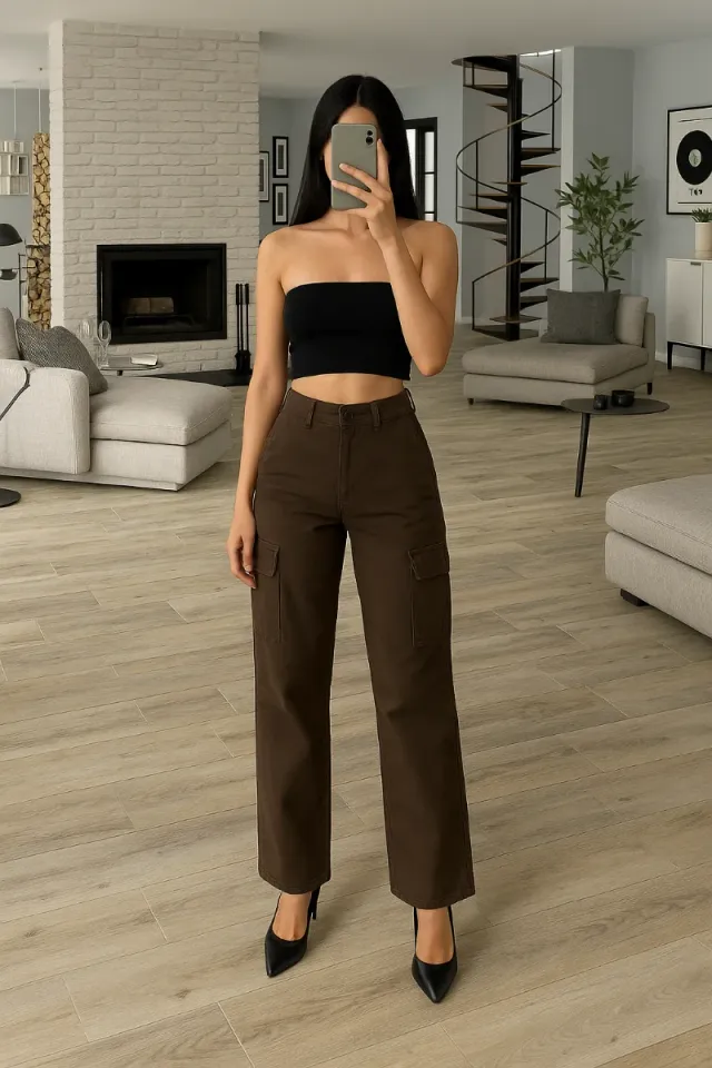 Pantalones rectos cargo marrón