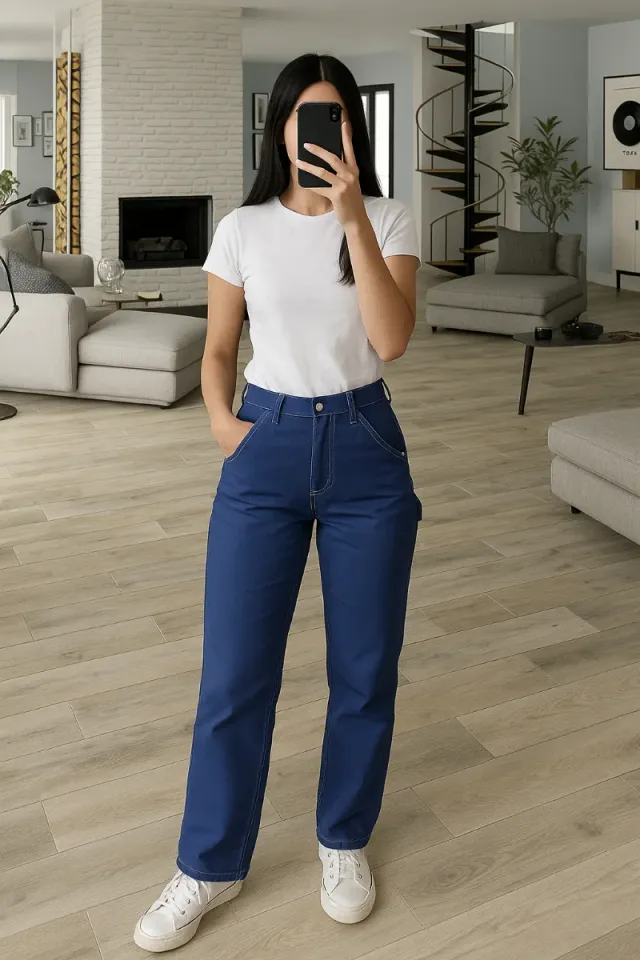 Vaqueros cargo rectos - Azul índigo