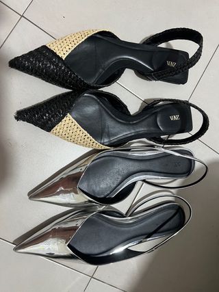 Bailarinas Zara - Plata y Negras - Talla 40