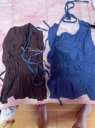 Tops estilo halter - Azul y marrón