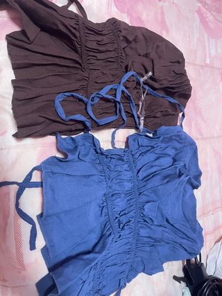 Tops estilo halter - Azul y marrón