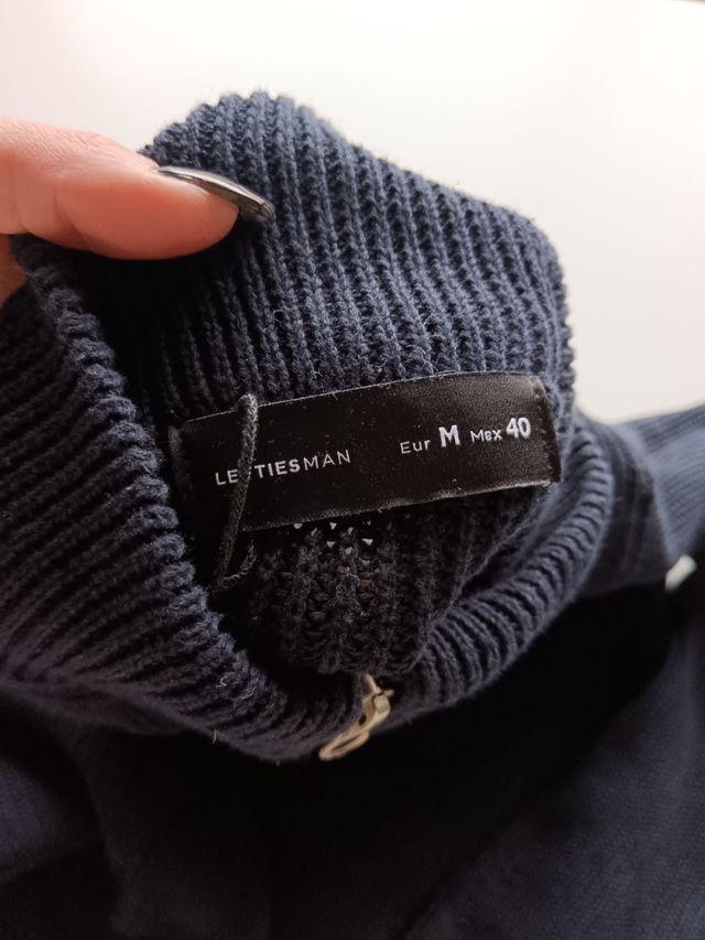 Suéter punto azul marino c/cremallera