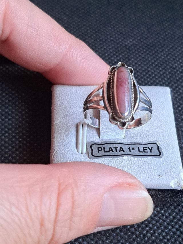 Anillo Plata 925 Coral Rosa Vintage