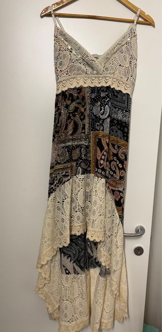 Vestito lungo boho chic beige e nero