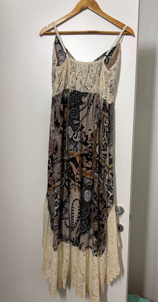 Vestito lungo boho chic beige e nero