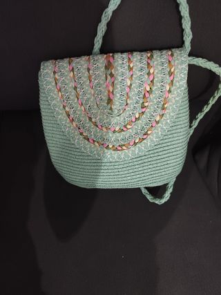 Bolso rafia verde claro - multicolor
