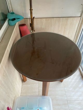 Mesa redonda cristal - madera