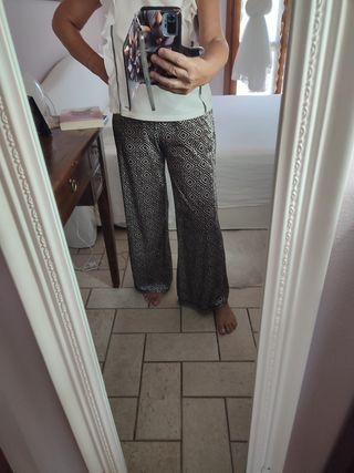 Pantaloni Palazzo Donna - bianco argento e Nero