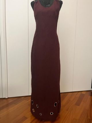 Vestito lino marrone oro - scollo