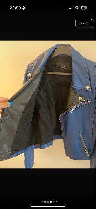 Cazadora Maje piel azul y negra