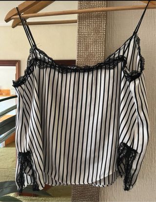Top Zara Basic rayas blanco-negro M