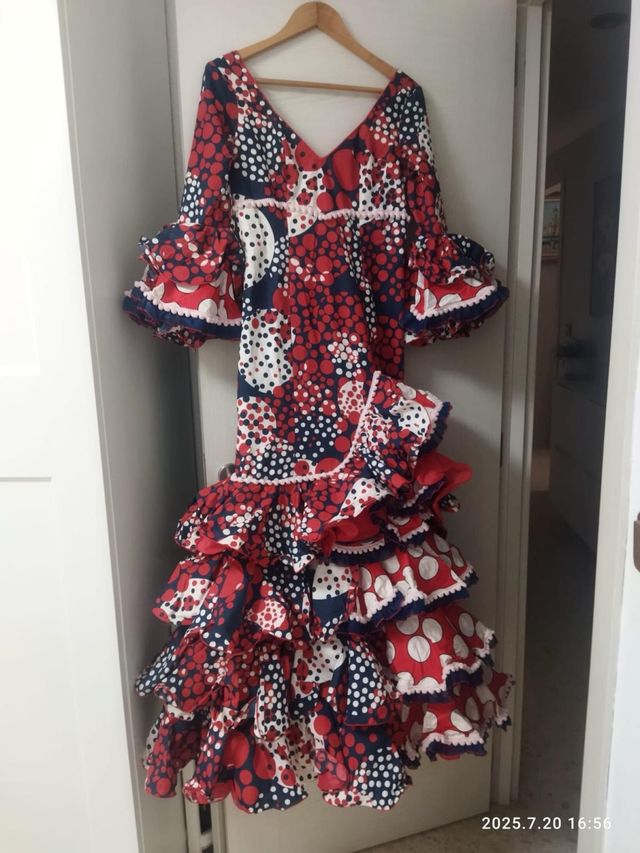 Traje Flamenca Rojo y Azul