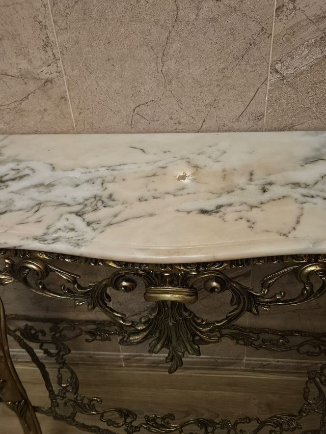 Juego espejo y entrada bronce y mármol