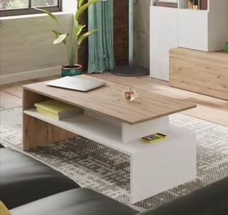 Mesa centro madera - Blanco/Roble