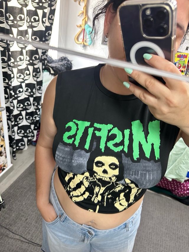 Top Misfits crop negro-verde